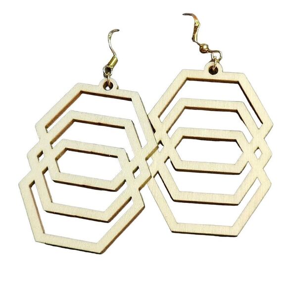 Bohemian Wood Abstract Dangle Earrings - Picture 1 of 1